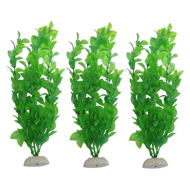 WAFJAMF Aquarium Fish Tank Green Plastic Artificial Plants 10.6 inch High Set of 3Pcs - Image 1